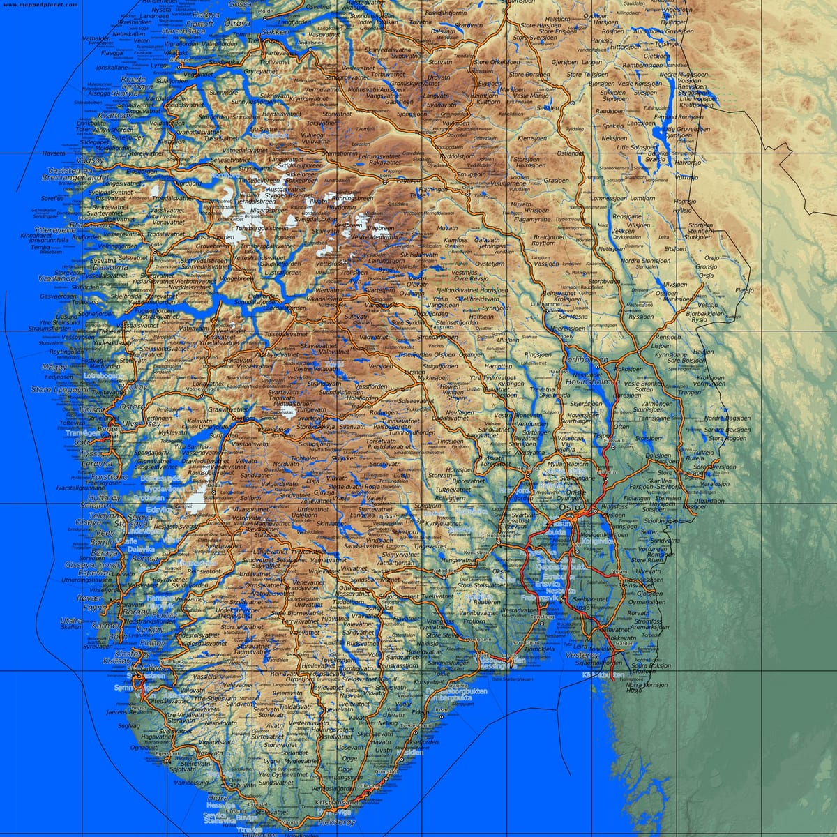 விரிவான வரைபடம் தெற்கு நார்வே
