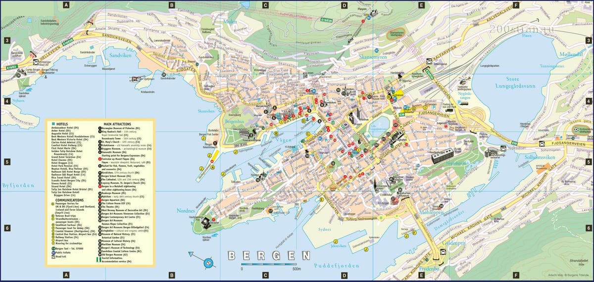 bergen நோர்வே நகரம் வரைபடம்